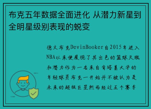 布克五年数据全面进化 从潜力新星到全明星级别表现的蜕变