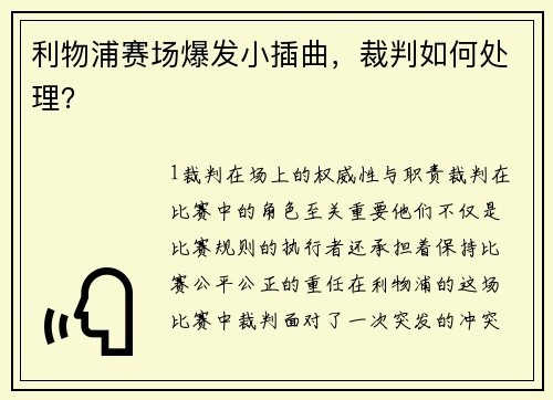利物浦赛场爆发小插曲，裁判如何处理？